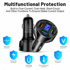66W 4 in 1 Digital Display Fast Charging Car Charger with Voltmeter, 66W