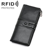 3520 Long Cowhide Leather Folding Anti-magnetic RFID Wallet for Ladies, with Card Slots, 3520 Black, 3520 Coffee, 3520 Green, 3520 Blue, 3520 Red, 3520 Yellowish-brown