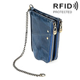 LT3533 Long Crazy Horse Texture Cowhide Leather Folding Anti-magnetic RFID Wallet Clutch Bag for Men, with Card Slots & Shoulder Strap, LT3533 Blue, LT3533 Red, LT3533 Yellowish-brown, LT3533 Black, LT3533 Coffee