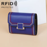 KB190 Cover Type Snap Button Cowhide Leather Organ Shape Multiple Card Slots Anti-magnetic RFID Wallet for Ladies, KB190 Dark Blue, KB190 Pink, KB190 Lake Blue, KB190 Light Purple, KB190 Purple, KB190 Army Green