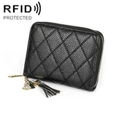 KB213 Diamond Texture Zipper Cowhide Leather Double Row Organ Shape Multiple Card Slots Anti-magnetic RFID Wallet Clutch Bag for Ladies, KB213 Black, KB213 Pink, KB213 Blue, KB213 Light Pink