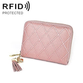 KB213 Diamond Texture Zipper Cowhide Leather Double Row Organ Shape Multiple Card Slots Anti-magnetic RFID Wallet Clutch Bag for Ladies, KB213 Light Pink, KB213 Rose Red, KB213 Black, KB213 Pink, KB213 Blue