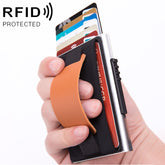 X-32C Automatically Pop-up Card Type Anti-magnetic RFID Anti-theft Men Aluminum Alloy A Dial Button Elastic Bag Wallet with PU Leather Strap, X-32C A Dial Button Silver, X-32C A Dial Button Black