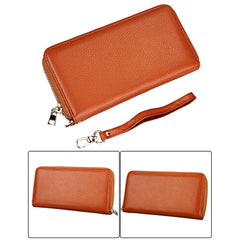 Genuine Cowhide Leather Litchi Texture Zipper Long Style Card Holder Wallet RFID Blocking Coin Purse Card Bag Protect Case with Hand Strap for Women, Size: 20*10.5*3cm