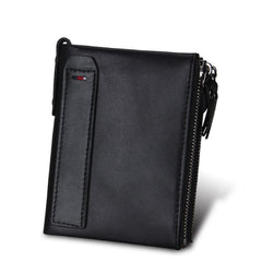 Genuine Cowhide Leather Crazy Horse Texture Dual Zipper Short Style Card Holder Wallet RFID Blocking Card Bag Protect Case for Men, Size: 12.1*9.4*2.7cm