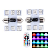 2 PCS Colorful 31MM Bicuspid Remote Control Car Dome Lamp LED Reading Light with 6 LED Lights, 31MM 6 LED Lights