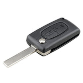 For PEUGEOT Car Keys Replacement 2 Buttons Square Car Key Case with Grooved and Holder, 2 Buttons Square with Grooved