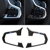 Car Tricolor Carbon Fiber Steering Wheel Button Configuration A Decorative Sticker for BMW 5 Series G30/G38 X3 G01/G08, Steering Wheel(Tricolor A)