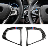Car Tricolor Carbon Fiber Steering Wheel Button Configuration B Decorative Sticker for BMW 5 Series G30/G38 X3 G01/G08, Steering Wheel Button(Tricolor)