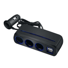 SHUNWEI SD-1938 120W 3A Car 3 in 1 Dual USB Charger Cigarette Lighter with Atmosphere Light, SD-1938 (Black)