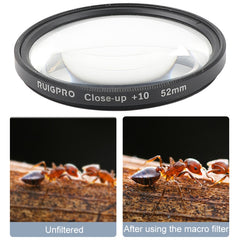 RUIGPRO for GoPro HERO 7/6 /5 Professional 52mm 10X Close-up Lens Filter with Filter Adapter Ring & Lens Cap, 10X Close-up Lens