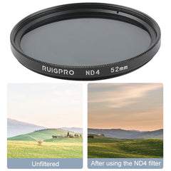 RUIGPRO for GoPro HERO 7/6 /5 Professional 52mm ND4 Lens Filter with Filter Adapter Ring & Lens Cap, ND4 Lens