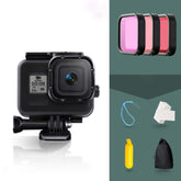 For GoPro HERO8 Black 45m Waterproof Housing Protective Case with Buckle Basic Mount & Screw & (Purple, Red, Pink) Filters & Floating Bobber Grip & Strap & Anti-Fog Inserts, Transparent HERO8 Case+Filters