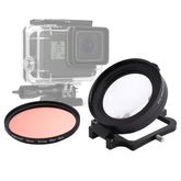 JSR 58mm 16X Macro Lens + Red Diving Lens Filter with Lens Cover + Lens Filter Ring Adapter + String + Cleaning Cloth for GoPro HERO6 /5 Dive Housing, For HERO6 /5
