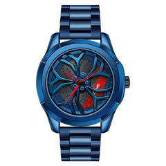 SANDA 1065 3D Hollow Out Wheel Non-rotatable Dial Quartz Watch for Men, Steel Belt, Leather Belt