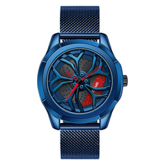 SANDA 1065 3D Hollow Out Wheel Non-rotatable Dial Quartz Watch for Men, Mesh Belt