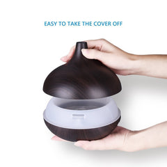 400ml Wood Texture Fragrance Machine Pointed Mouth Humidifier with Colorful LED Light, AU Plug, without Remote Control, UK Plug, with Remote Control