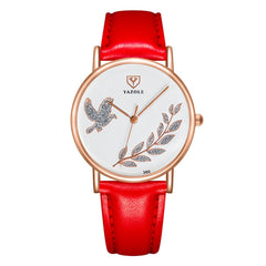 YAZOLE 360 Leather Band Dove of Peace Diamond Lady Watch