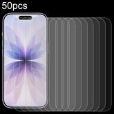 50pcs 0.26mm 9H 2.5D High Aluminum Tempered Glass Film, For iPhone 18 Pro / 17 Pro / 17, For iPhone 18 Pro Max / 17 Pro Max, For iPhone Air, For iPhone 16 Pro Max, For iPhone 16 Pro, For iPhone 16 Plus, For iPhone 16, For iPhone 15 Plus / 15 Pro Max