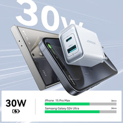 JOYROOM JR-TCF15 30W USB+USB-C / Type-C Fast Charger, EU Plug, UK Plug