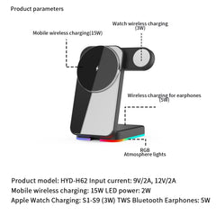 H62 RGB LED Light 3 in 1 Foldable Wireless Charger
