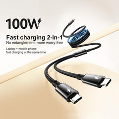 MOMAX DC85D Mag.Link 100W Type-C to Type-C 2 in 1 Magnetic Braided Data Cable, Length:1.5m