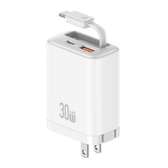USAMS CC297 30W Fast Charger With Retractable USB-C / Type-C Cable, US Plug