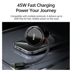ROCK H30 45W USB-A Type-C Ports Car Charger with Retractable Type-C Cable, H30