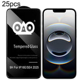 25pcs Shockproof Anti-breaking Edge Airbag Tempered Glass Film, For iPhone 17e / 16e, For iPhone 16 Pro Max, For iPhone 16 Pro, For iPhone 16 Plus / 15 Plus, For iPhone 16 / 15, For iPhone 15 Pro Max, For iPhone 15 Pro