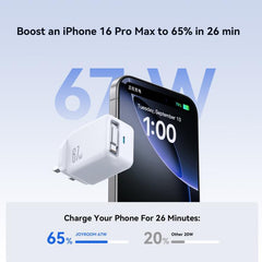 JOYROOM JR-TCL06 67W USB-C / Type-C Port GaN Fast Charger with Retractable Cable, UK Plug