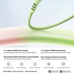 REMAX CB16 PD65W Type-C to Type-C Macaron Braided Fast Charging Data Cable, Length: 1.2m, Type-C to Type-C