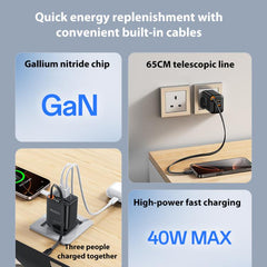 Yesido YC145 40W Fast Charger with Telescopic Type-C Cable, YC145