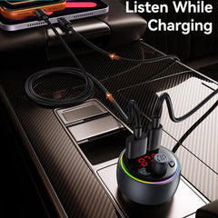 USAMS CC328 30W USB and Type-C Car Fast Charger Digital Display Bluetooth FM, CC328