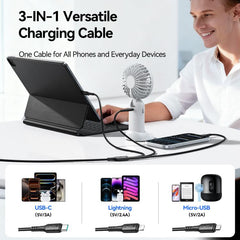 JOYROOM A61 OmniGo Series 3.5A USB to 8 Pin + USB-C / Type-C, Micro USB 3 in 1 Charging Cable, 1.2m