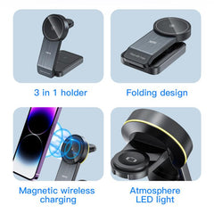 TOTU CW-1-W 3 in 1 Magnetic Wireless Charger Dock for Phone Earbuds Watch, CW-1-W