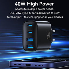 USAMS T70 CC330 40W Dual USB-A and Dual USB-C / Type-C 4-Port GaN Fast Charger, EU Plug