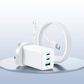 JOYROOM JR-TG10 65W GaN Dual Type-C, USB 3-Port Charger with Type-C to 8 Pin Cable, EU Plug, UK Plug