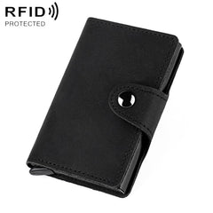 Crazy Horse Genuine Leather Auto Pop-up Aluminum Box RFID Anti-magnetic Card Holder