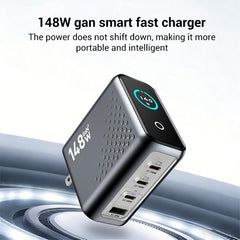 P3 148W USB-A and USB-C / Type-C Quad-Port AI Smart Display GaN Fast Charger, US Plug, EU Plug