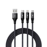 ROCK RCB0790 1.2m 3-in-1 USB to 8 Pin + Type-C + Micro USB Metal Braided Charging Cable, RCB0790