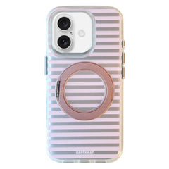 BAFFKKAF Frosted Stripes 360 Holder Airbag Double-Sided IMD Magnetic Phone Case, For iPhone 16, For iPhone 15 Pro Max, For iPhone 15 Pro, For iPhone 15