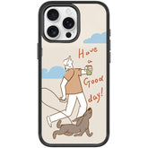 Walking Dog Pattern Magnetic Phone Case, For iPhone 15 Pro