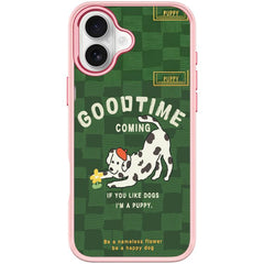 Adorable Flower Catching Dog Pattern Magnetic Phone Case, For iPhone 16 Plus, For iPhone 16, For iPhone 15 Pro Max