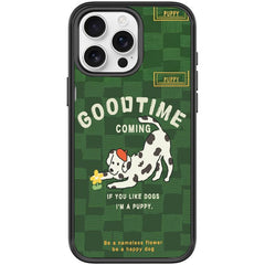 Adorable Flower Catching Dog Pattern Magnetic Phone Case, For iPhone 15 Pro