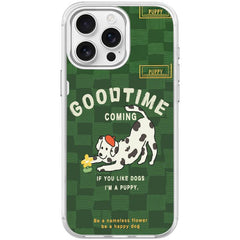 Adorable Flower Catching Dog Pattern Magnetic Phone Case, For iPhone 15 Pro