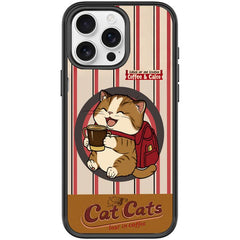 Adorable Coffee Cat Pattern Magnetic Phone Case, For iPhone 15 Pro Max, For iPhone 15 Pro