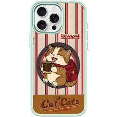 Adorable Coffee Cat Pattern Magnetic Phone Case, For iPhone 15 Pro Max, For iPhone 15 Pro