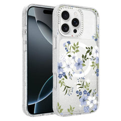 Flower Pattern IMD Glitter Magnetic Phone Case, For iPhone 16 Pro, For iPhone 16