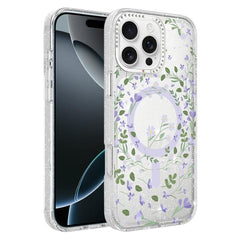Flower Pattern IMD Glitter Magnetic Phone Case, For iPhone 16 Pro, For iPhone 16