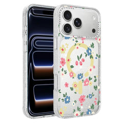 Flower Pattern IMD Glitter Magnetic Phone Case, For iPhone 18 Pro, For iPhone 18 Pro Max